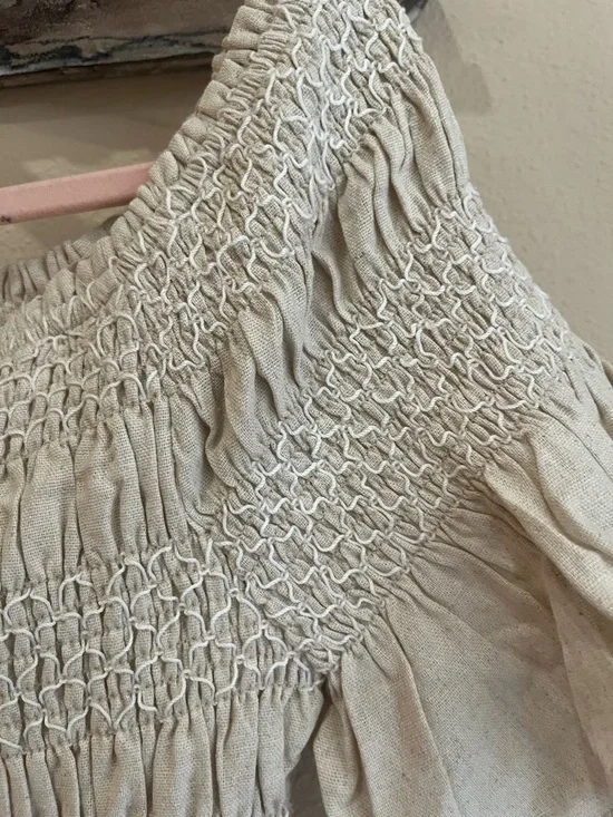 L*February Oatmeal Smocked Off-Shoulder Dress - Picture 5 of 6